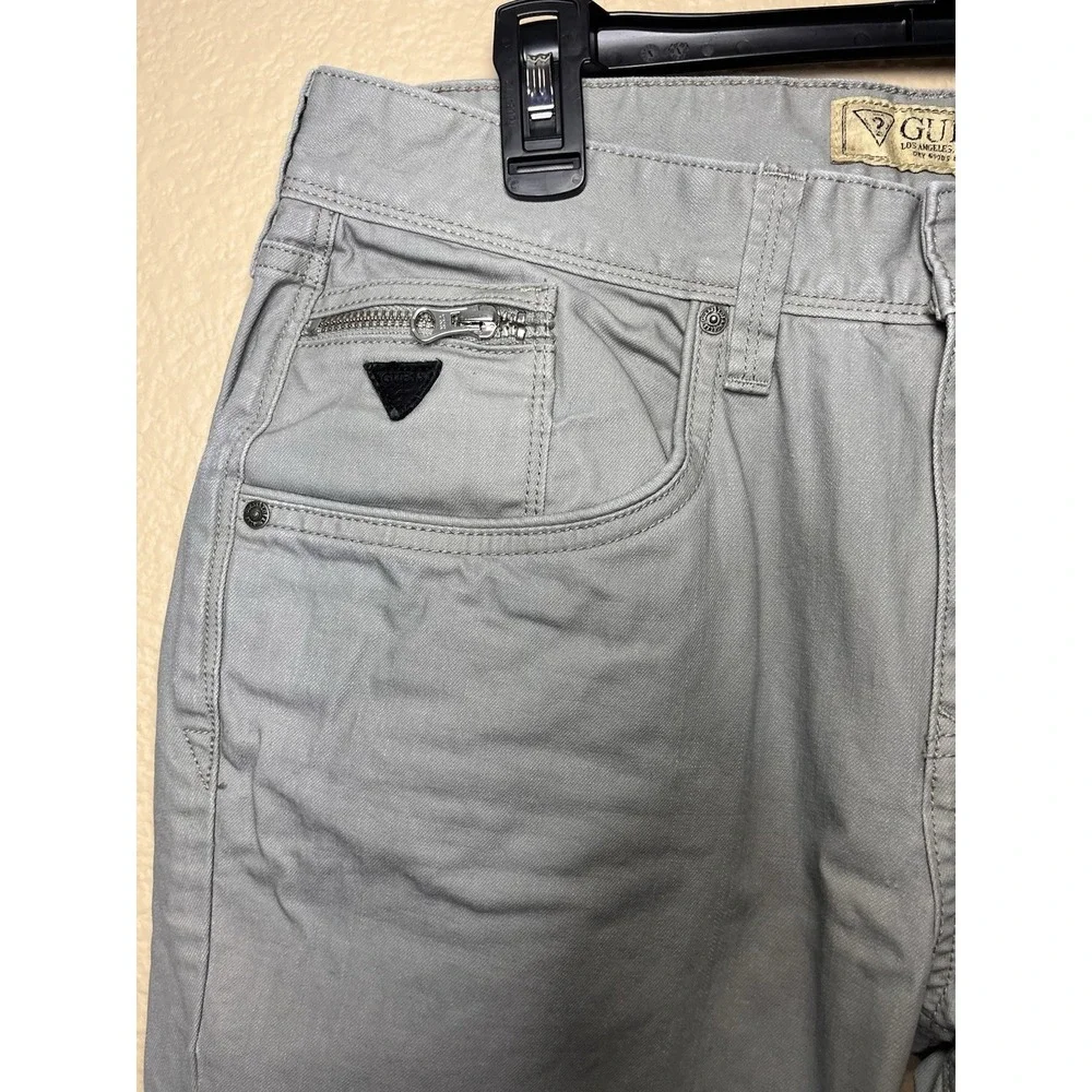 Guess Mens Jeans 32 X 32‎ Lincoln Slim Straight Gray Waxed Denim Stretch Pockets